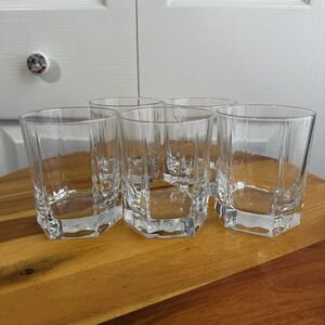 Hexagon Clear Glass Barware 4 Inch Whiskey Drinking Glasses Set Of 5 Old Fashion